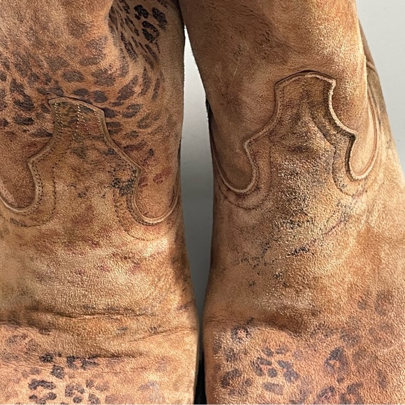 Old Gringo Boots Leather Cowboy Western Animal Leopard Print Pointed Square Tan - Picture 8 of 16